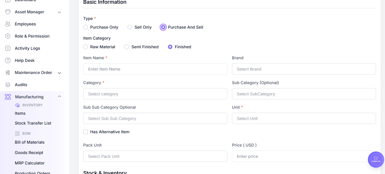 Purchase And Sell Item Configuration
