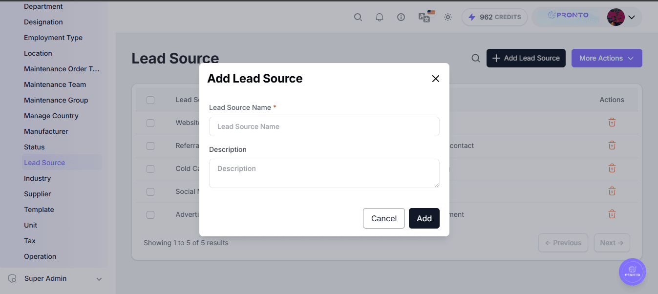 Add Lead Source Form