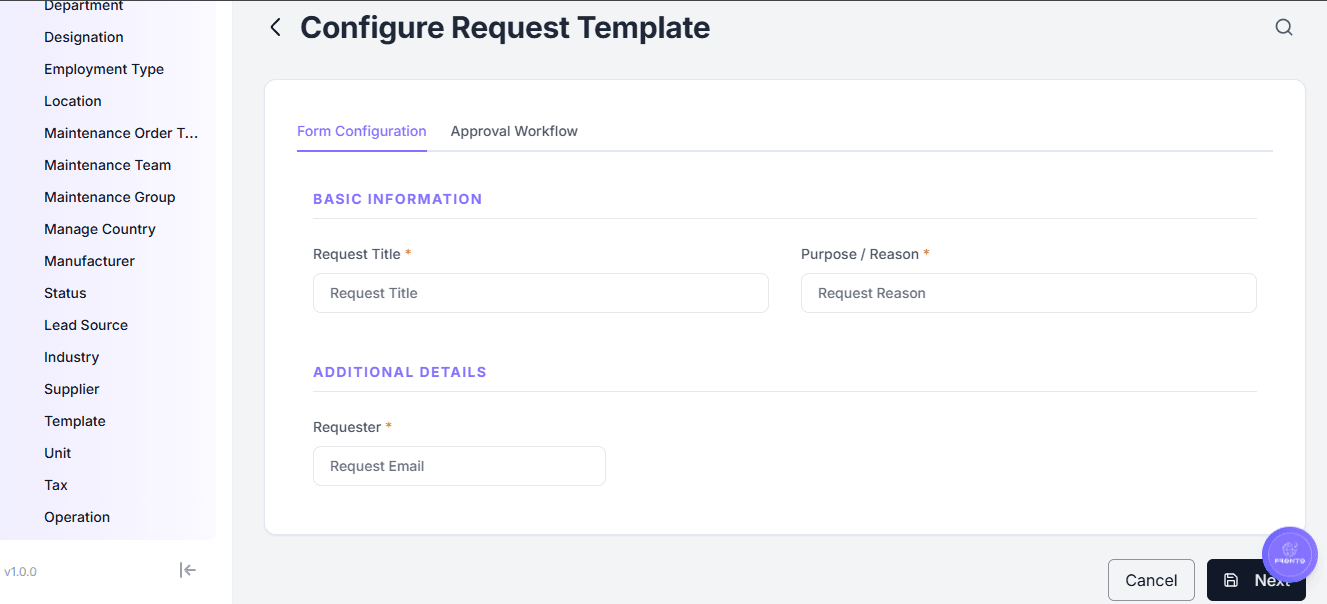 Configure Request Template