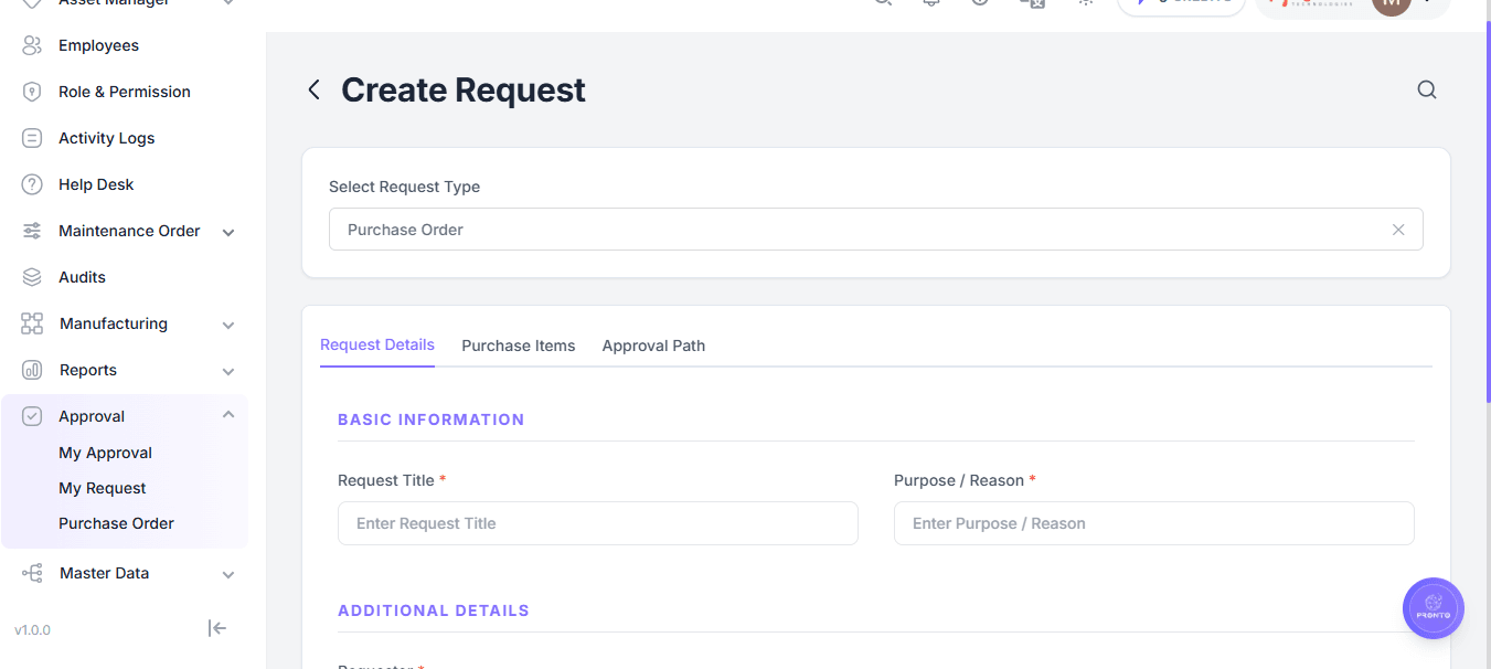 Create Request Form