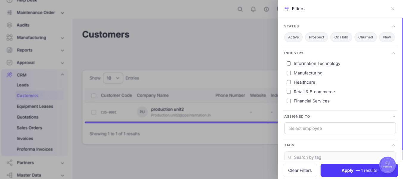 Customer Filters