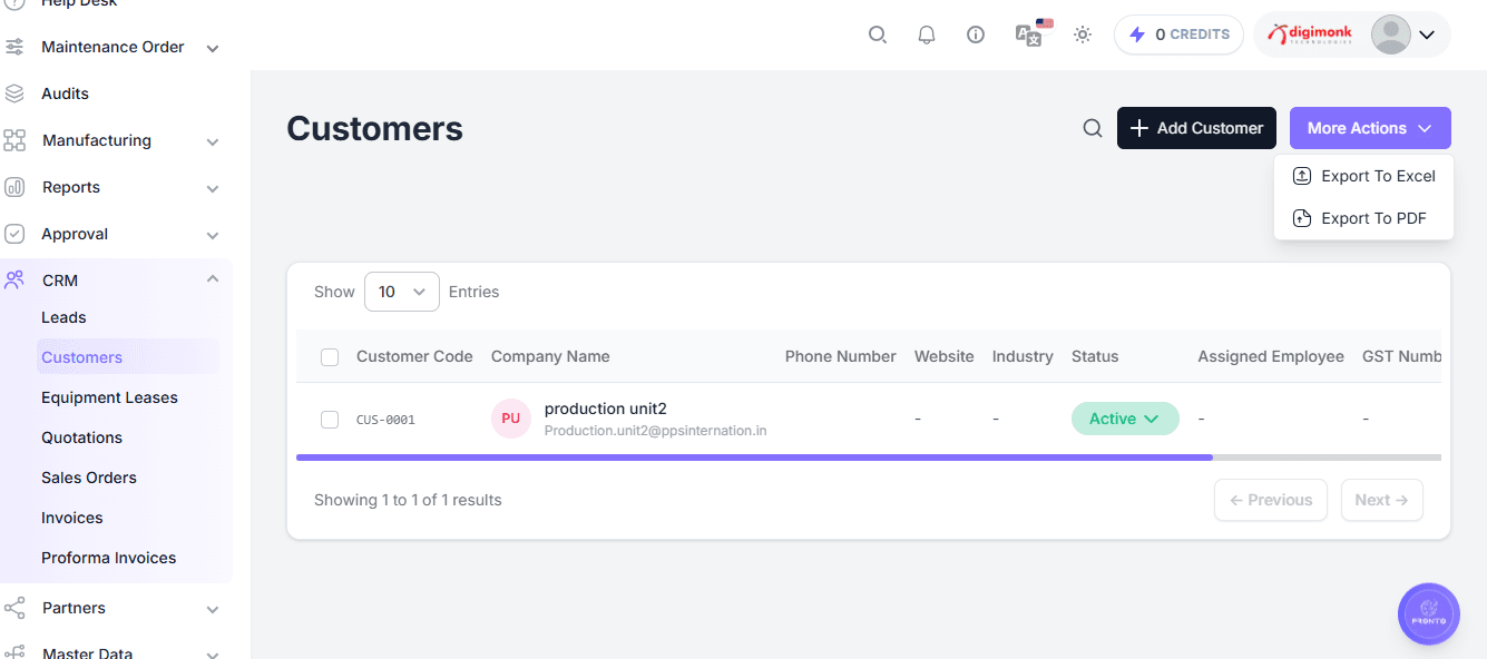 Customer More Actions