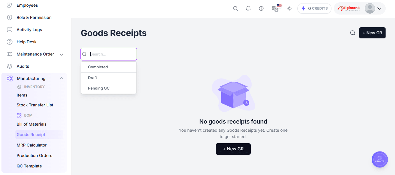 Goods Receipts Empty State