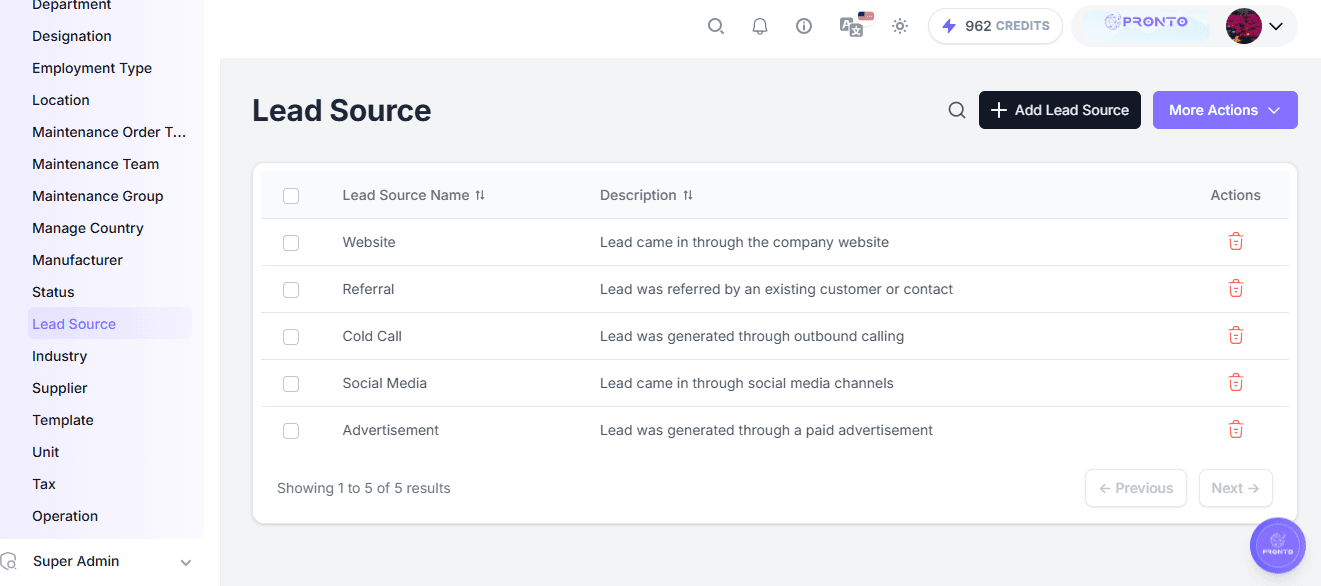 Lead Source Page