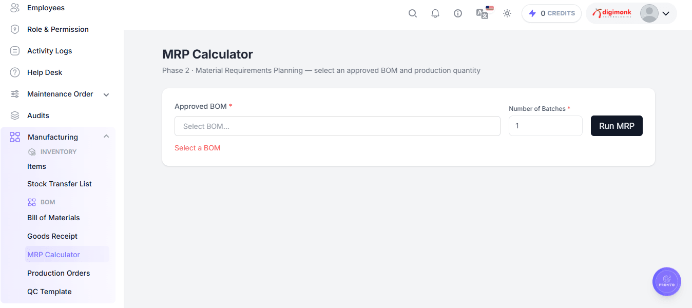 Run MRP Calculation