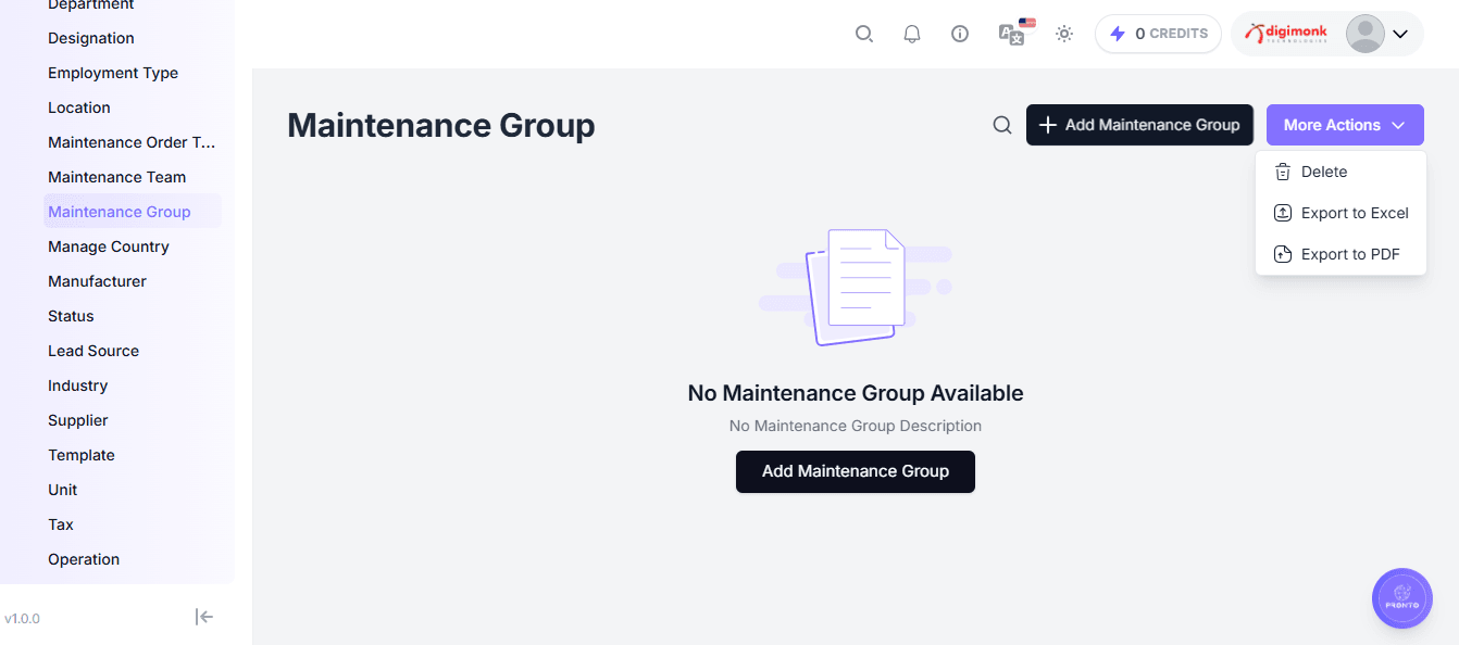 Maintenance Group More Actions