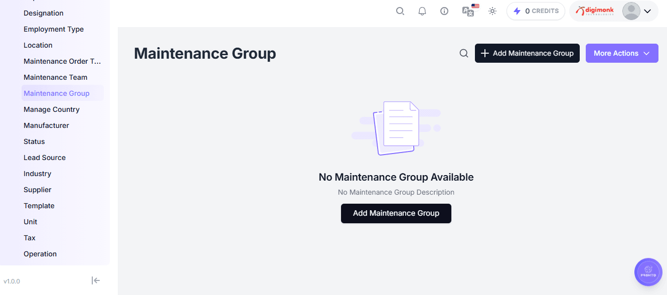 Maintenance Group Page