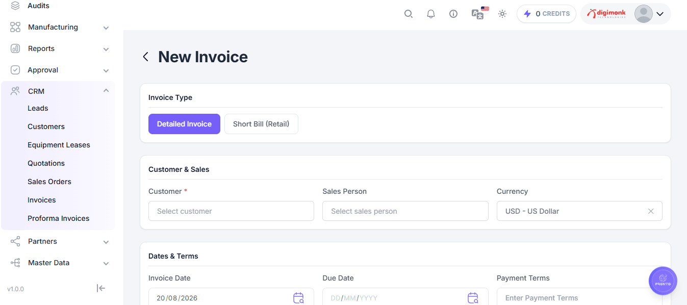 New Invoice Page
