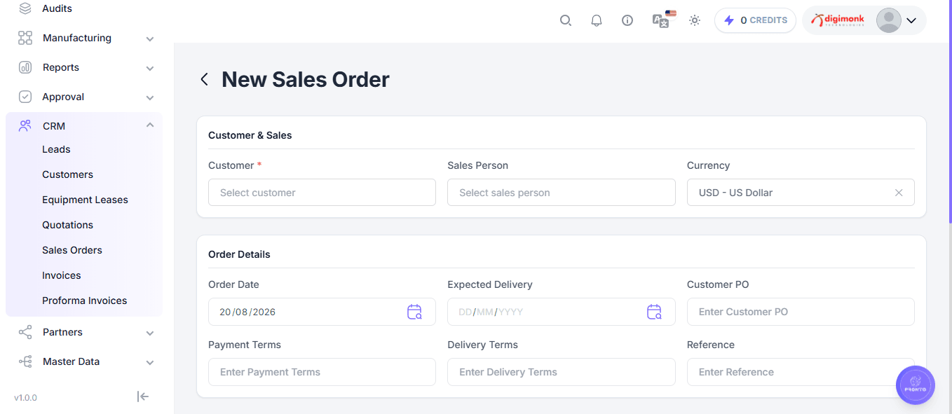 New Sales Order Form