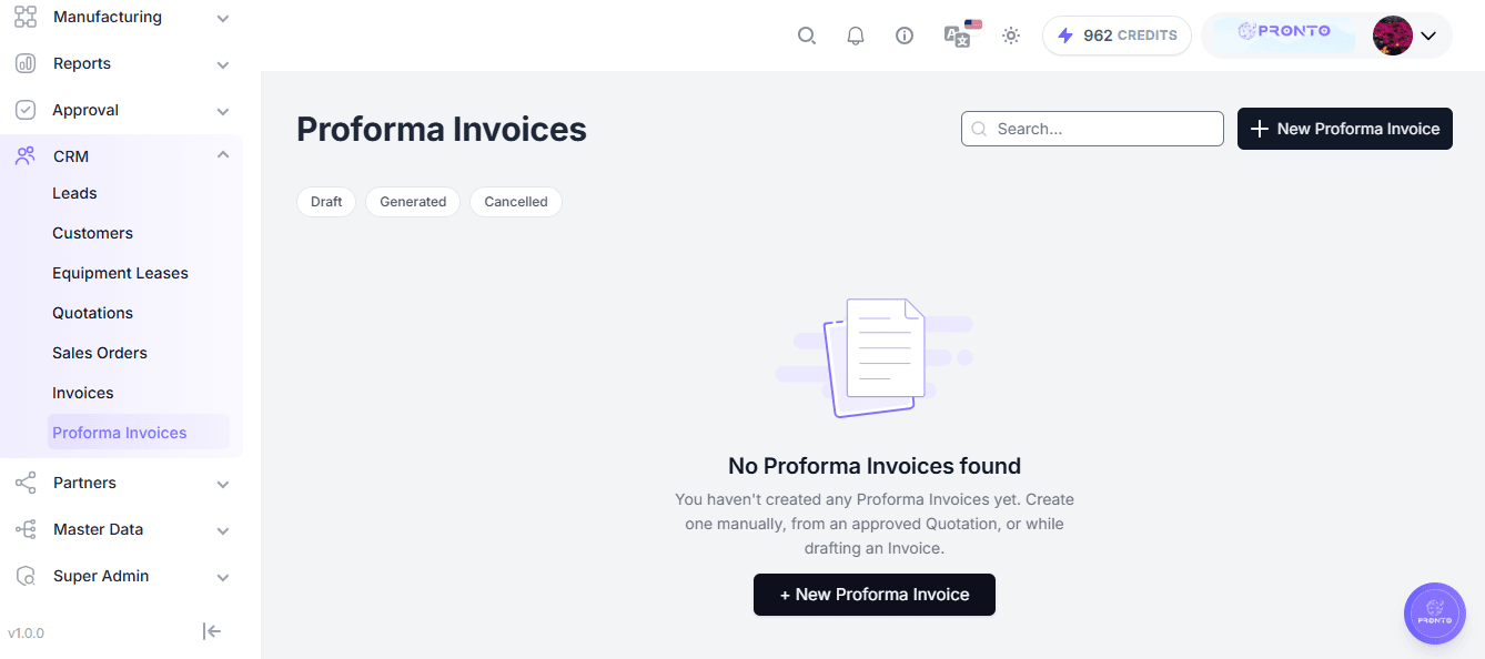 Proforma Invoices Page