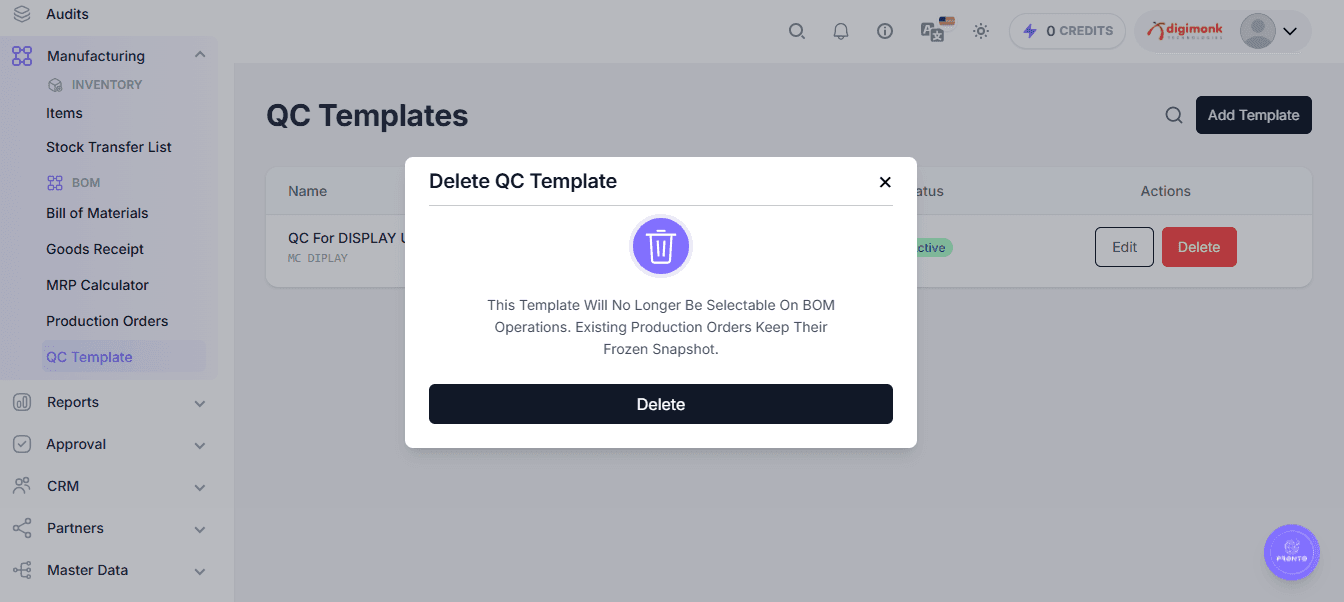 Delete QC Template