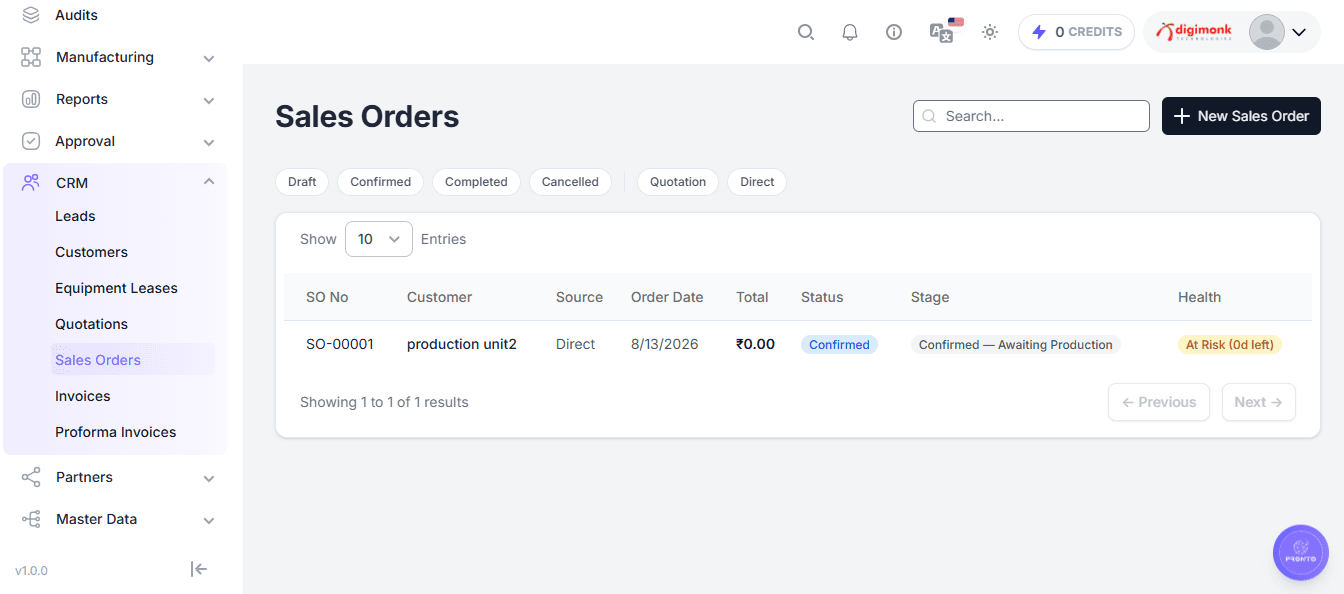 Sales Orders Page