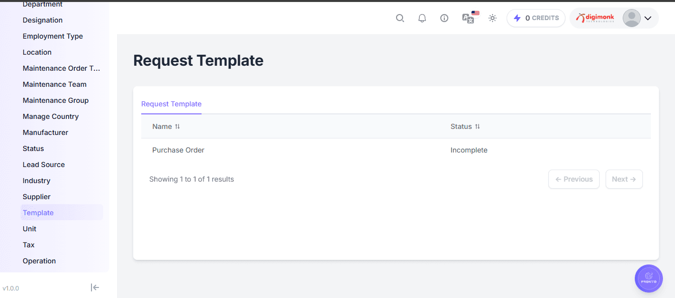 Request Template Page