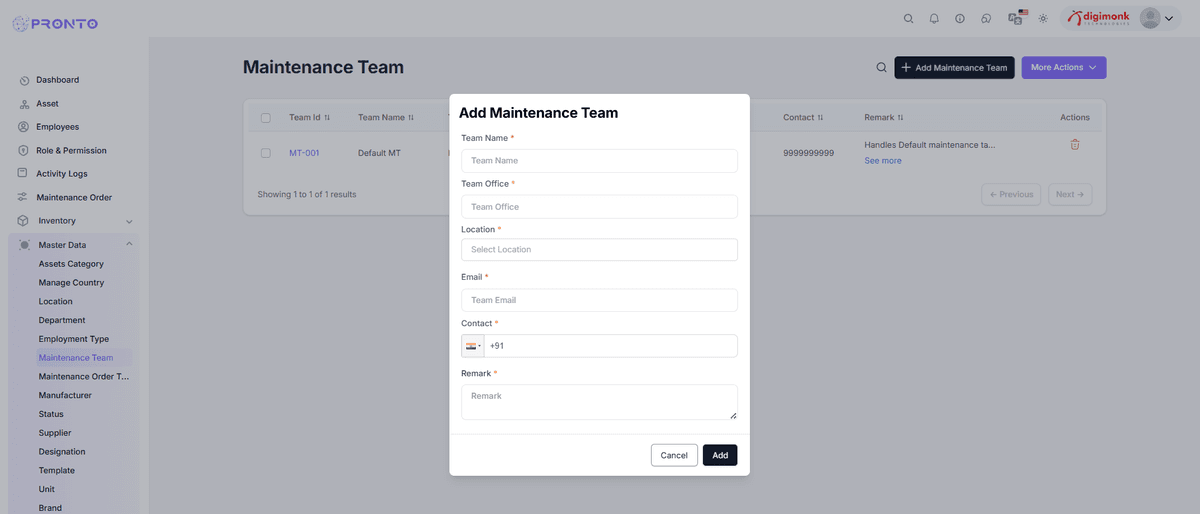 Add Maintenance Team