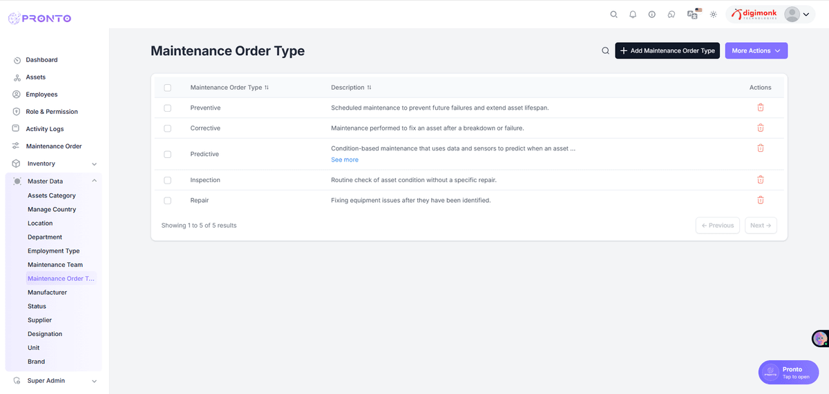 View Maintenance Order Types