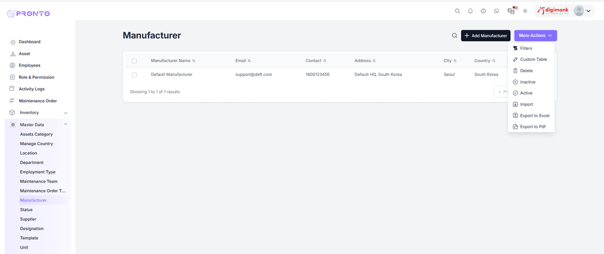 More Actions Manufacturer